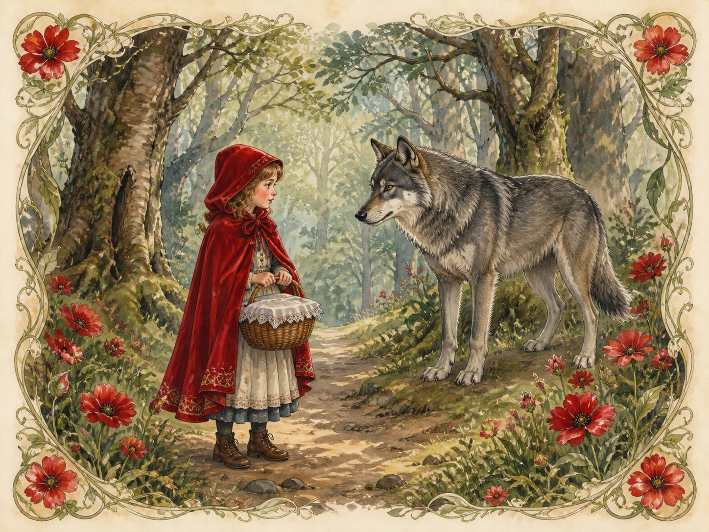 Original watercolor illustration for Little Red Riding Hood
