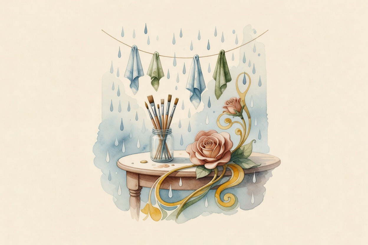 Watercolor painting and washing day illustration